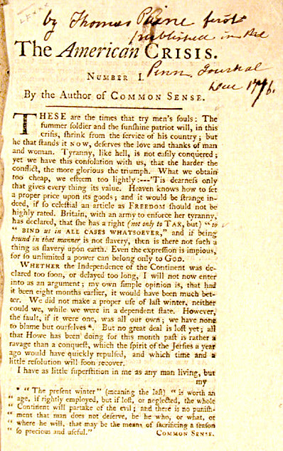 "These are the times that try men's souls" - The American Crisis, Thomas Paine, December, 1776  - American Minute with Bill Federer